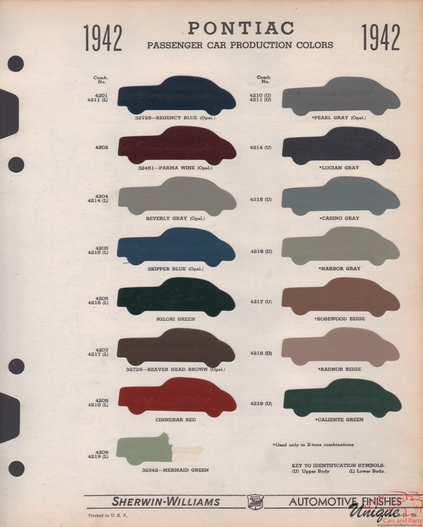 1942 Pontiac Paint Charts Williams 1